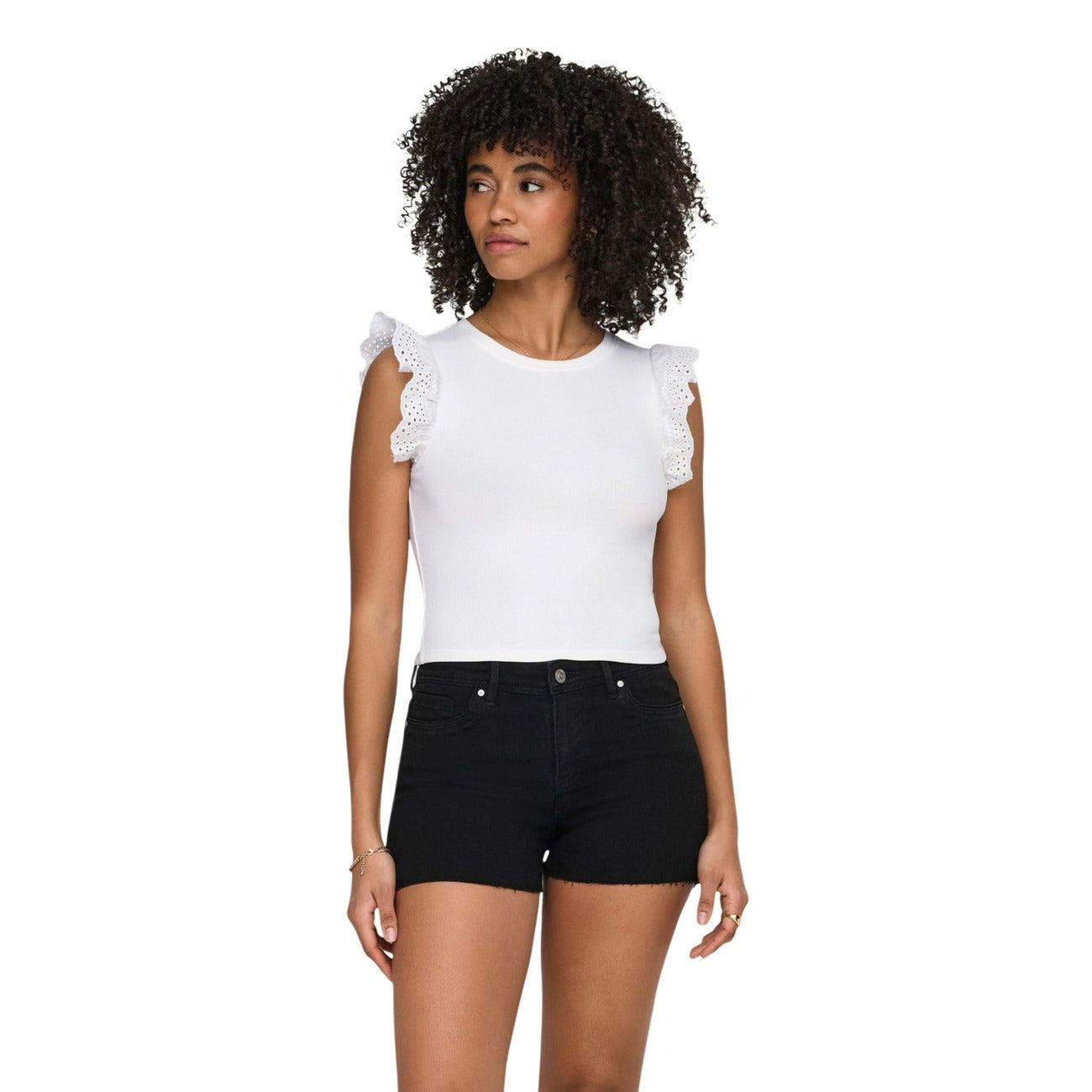 Only Top Donna Azzurro con Volant Sangallo e Vestibilità Slim