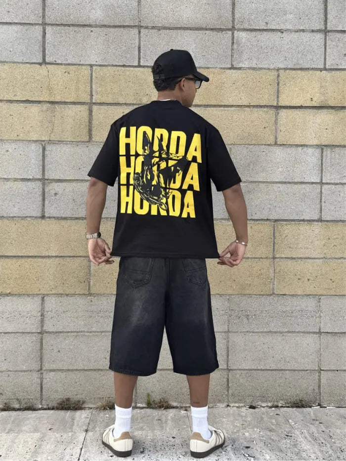 T-shirt Nera 100% Cotone Boxy Fit Horda X3