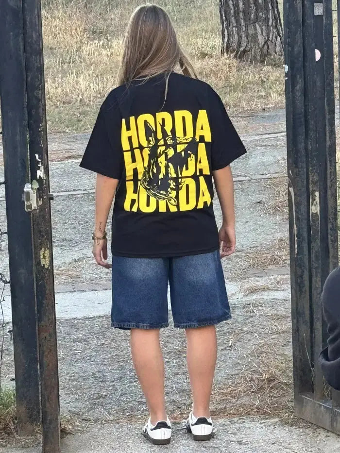 T-shirt Nera 100% Cotone Boxy Fit Horda X3
