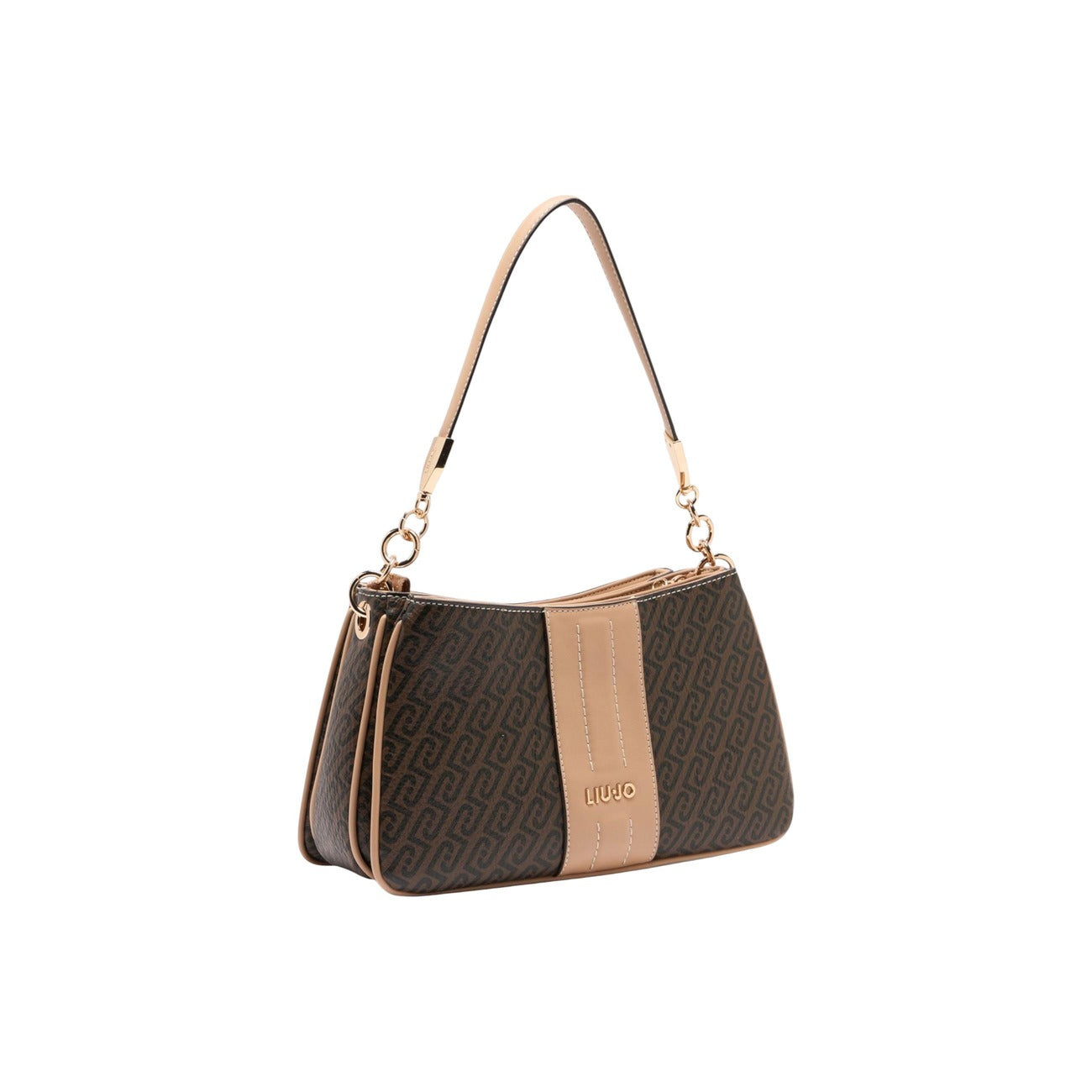 Liu Jo Borsa Donna Marrone Monogram con Dettagli Beige e Tracolla Regolabile