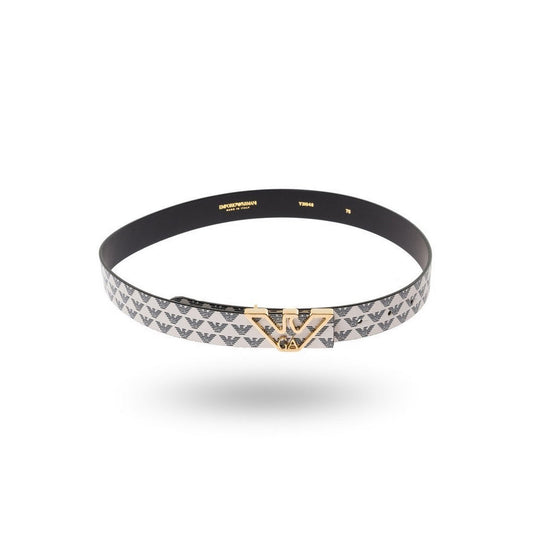 Emporio Armani Cintura Donna Bianca con Logo All Over e Fibbia Dorata EA