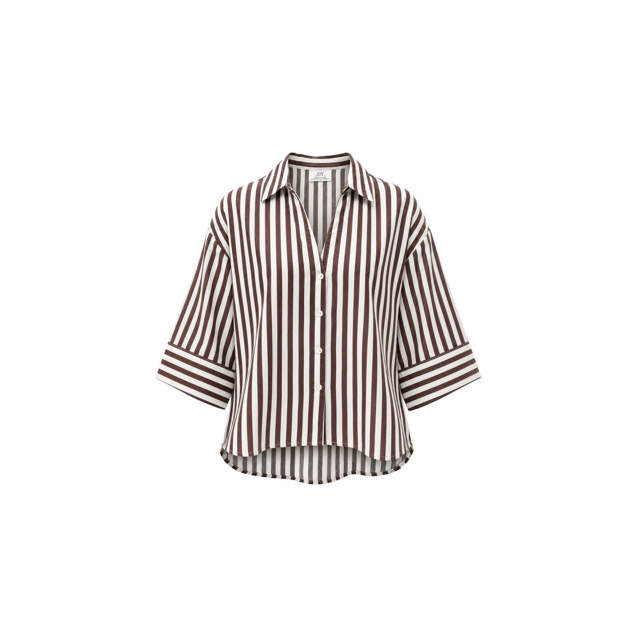 Jacqueline de Yong Camicia Donna a Righe Marrone e Bianco Vestibilità Oversize