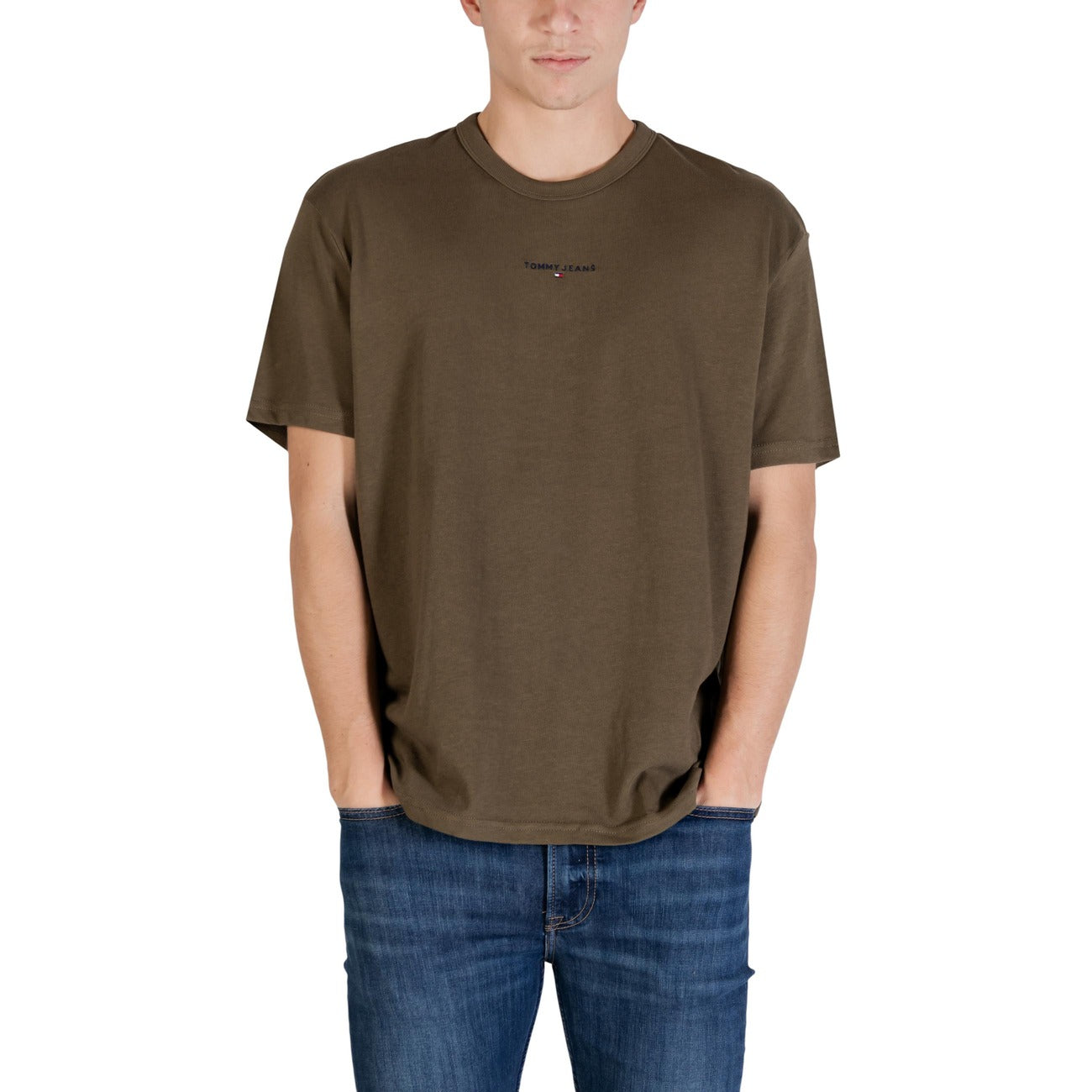 T-Shirt Uomo Tommy Hilfiger Jeans Verde Oliva con Logo Ricamato