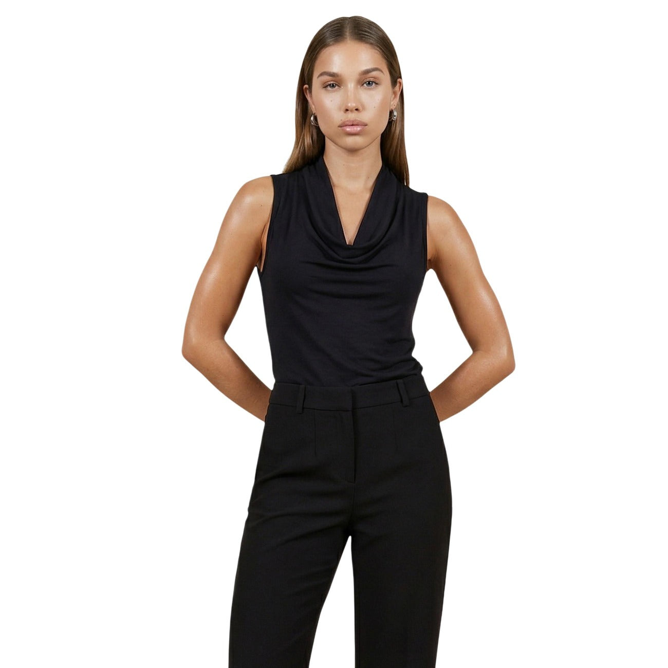 Top Donna ONLY Nero con Collo Drappeggiato Senza Maniche