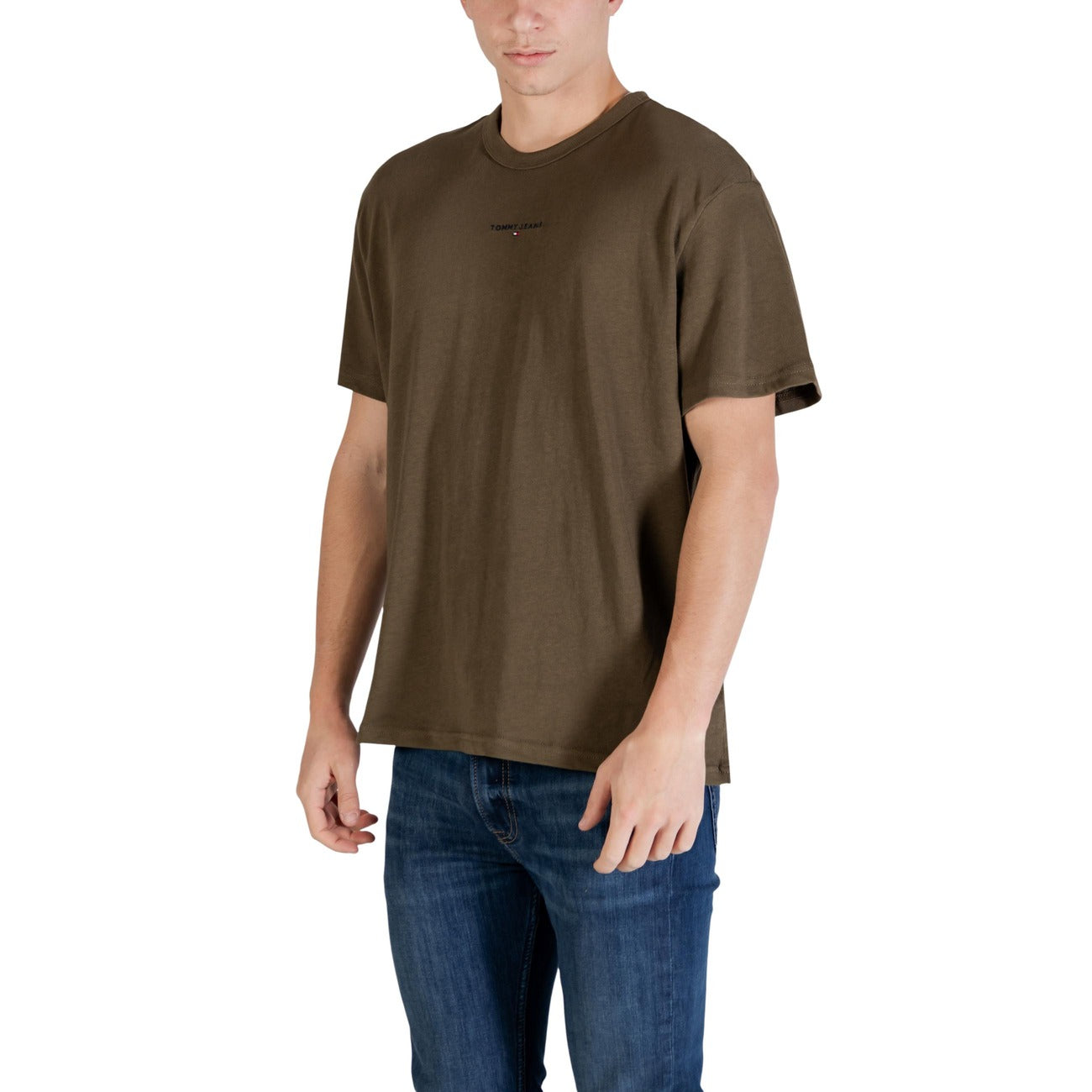 T-Shirt Uomo Tommy Hilfiger Jeans Verde Oliva con Logo Ricamato