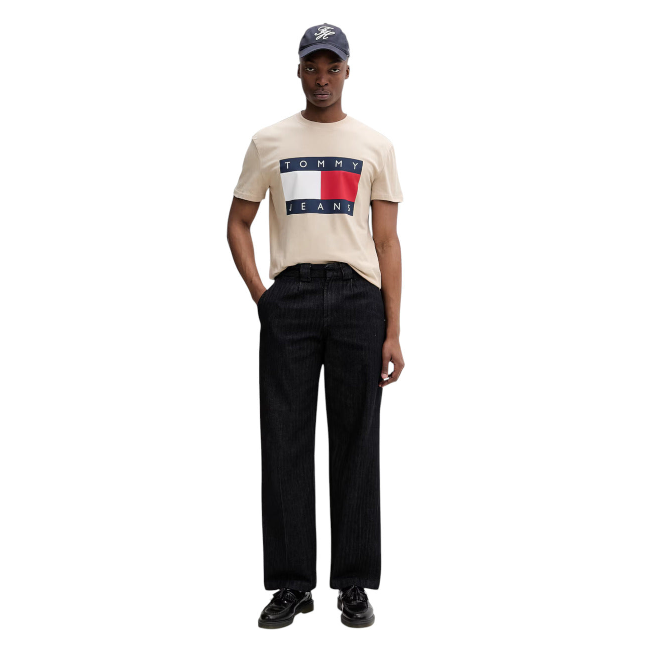 Tommy Hilfiger Jeans T-Shirt Uomo Beige con Maxi Logo Frontale