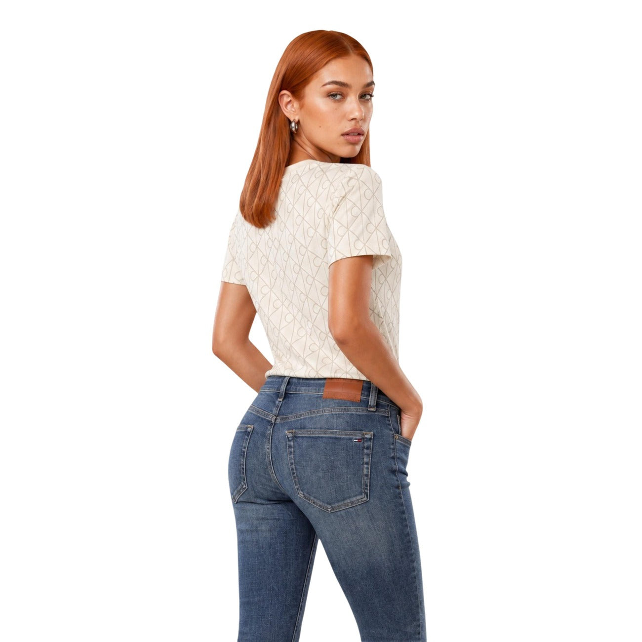Calvin Klein Jeans T-Shirt Donna Beige con Monogramma All Over
