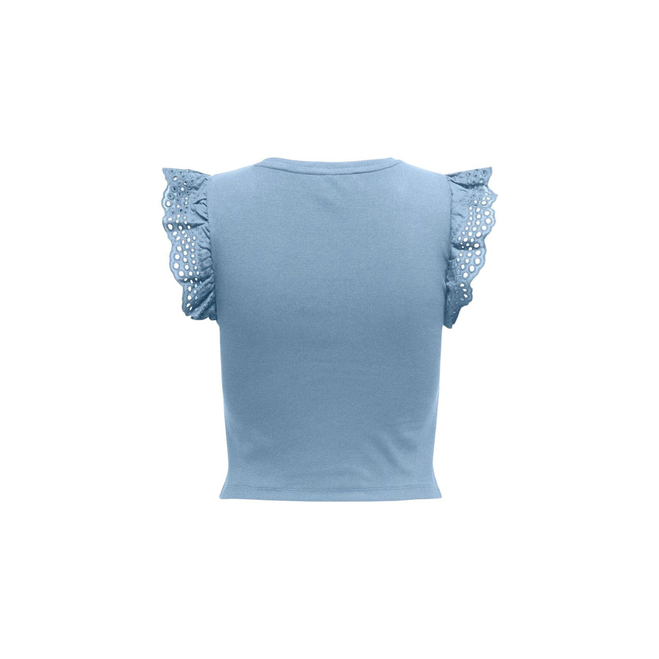 Only Top Donna Azzurro con Volant Sangallo e Vestibilità Slim