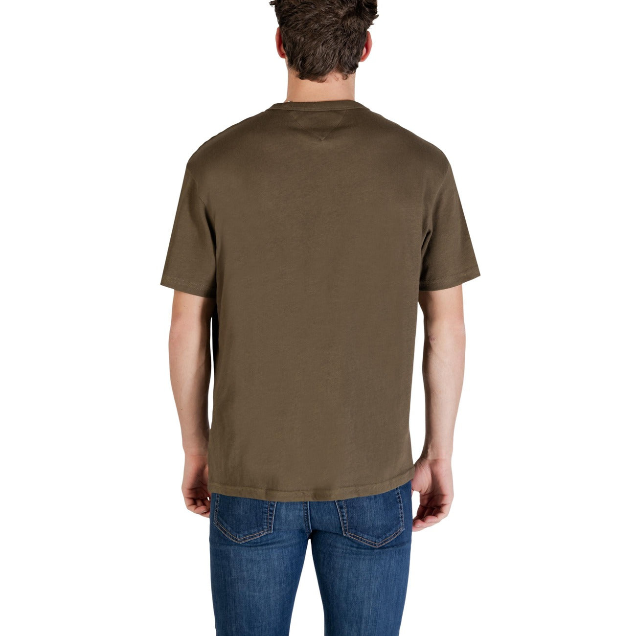 T-Shirt Uomo Tommy Hilfiger Jeans Verde Oliva con Logo Ricamato