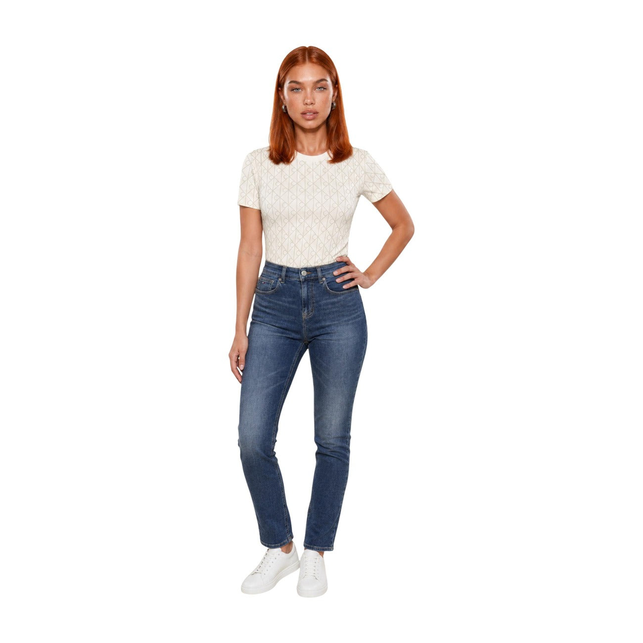 Calvin Klein Jeans T-Shirt Donna Beige con Monogramma All Over
