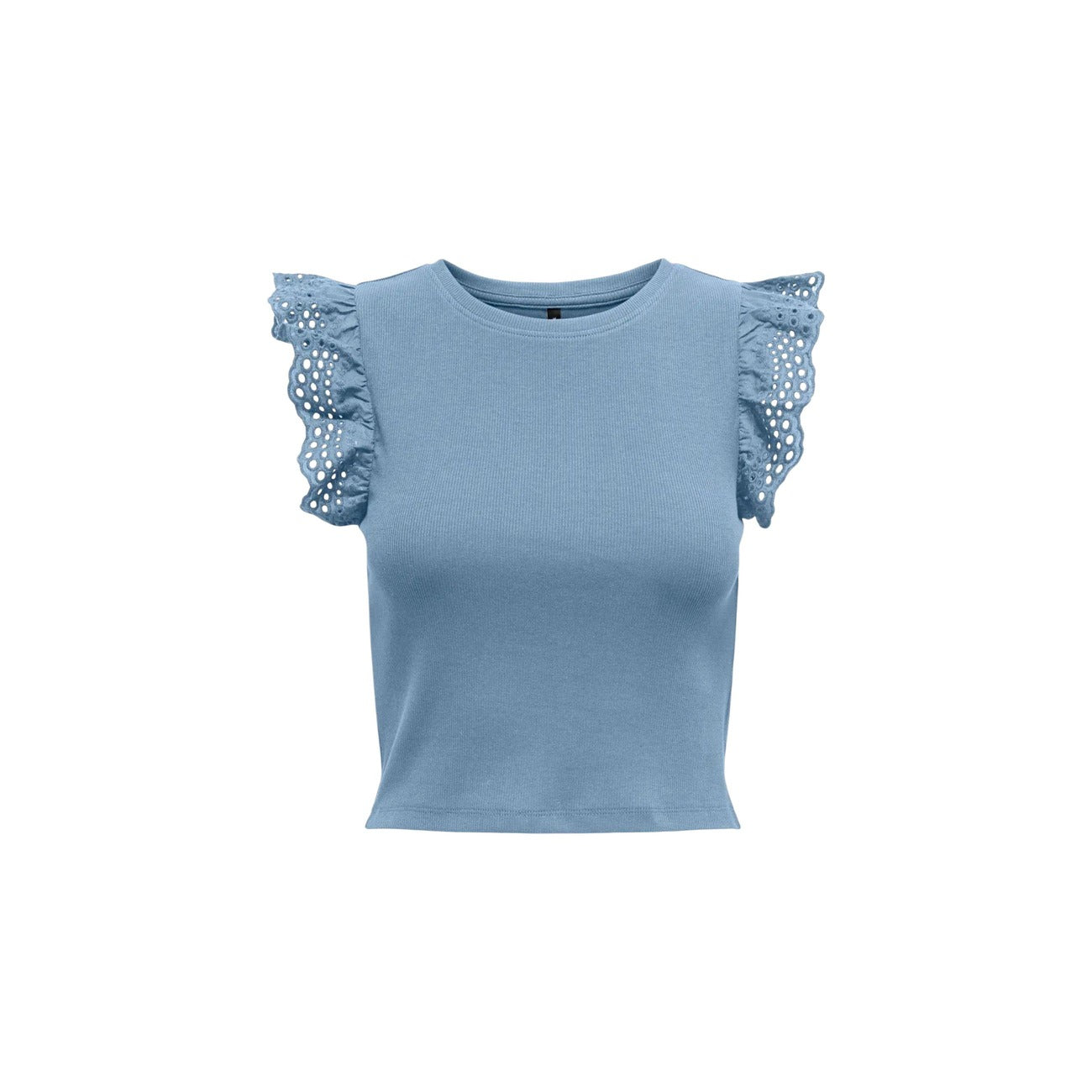 Only Top Donna Azzurro con Volant Sangallo e Vestibilità Slim