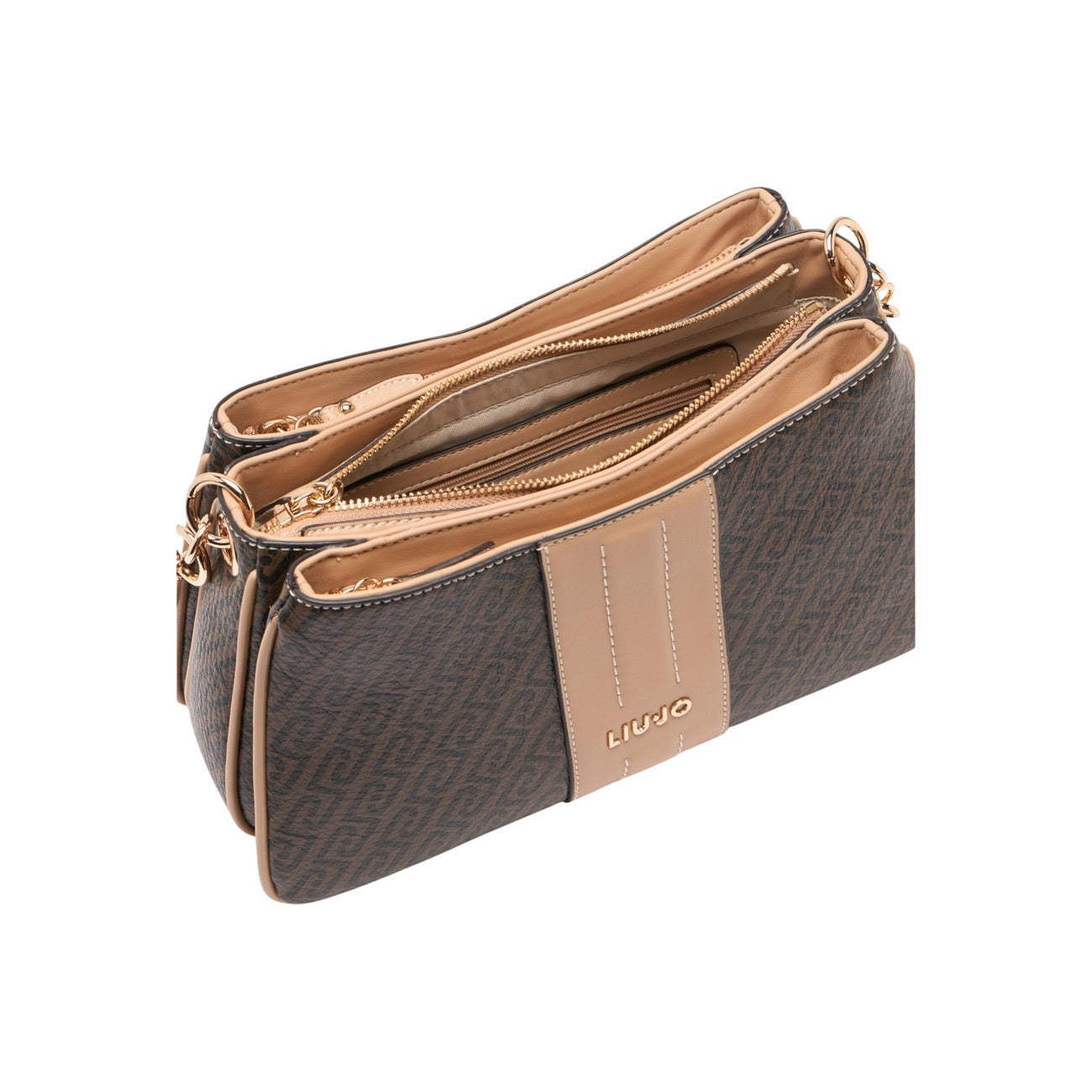 Liu Jo Borsa Donna Marrone Monogram con Dettagli Beige e Tracolla Regolabile
