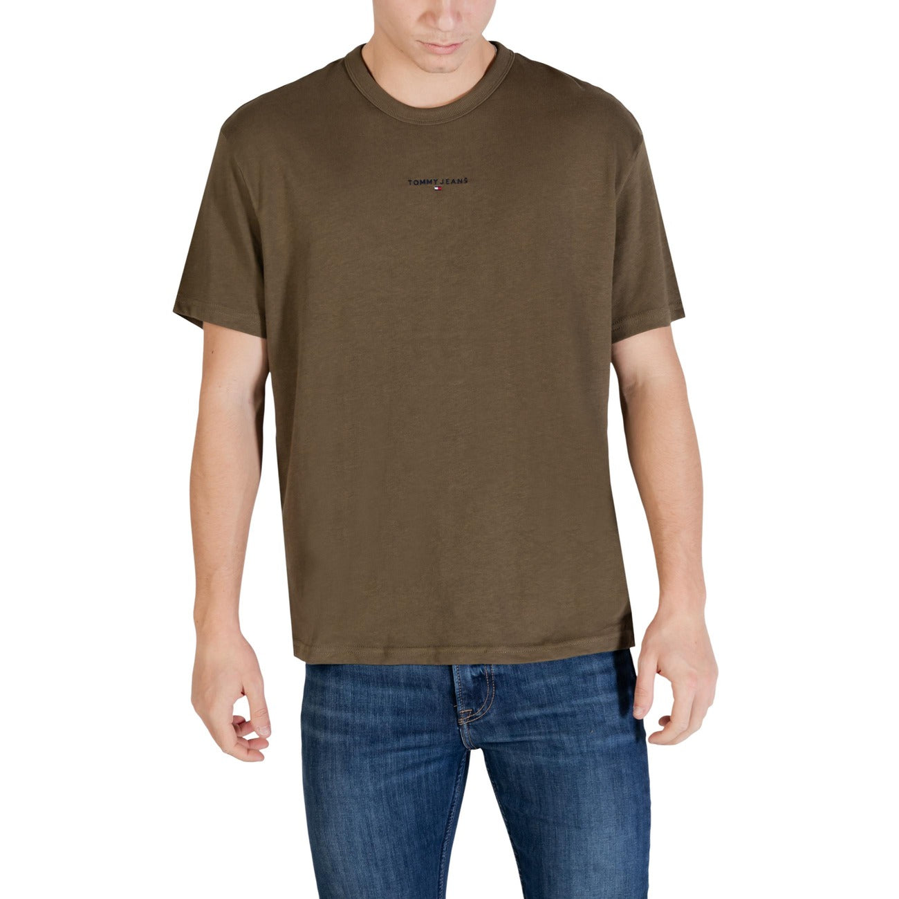 T-Shirt Uomo Tommy Hilfiger Jeans Verde Oliva con Logo Ricamato