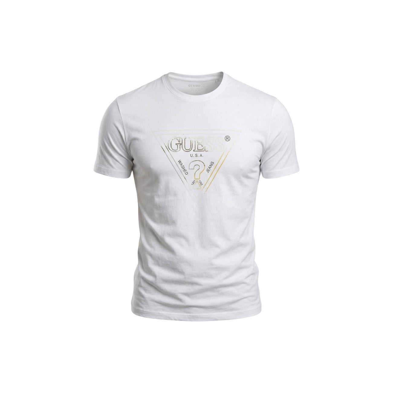 Guess T-Shirt Uomo Bianca con Logo Triangolo Iconico Regular Fit