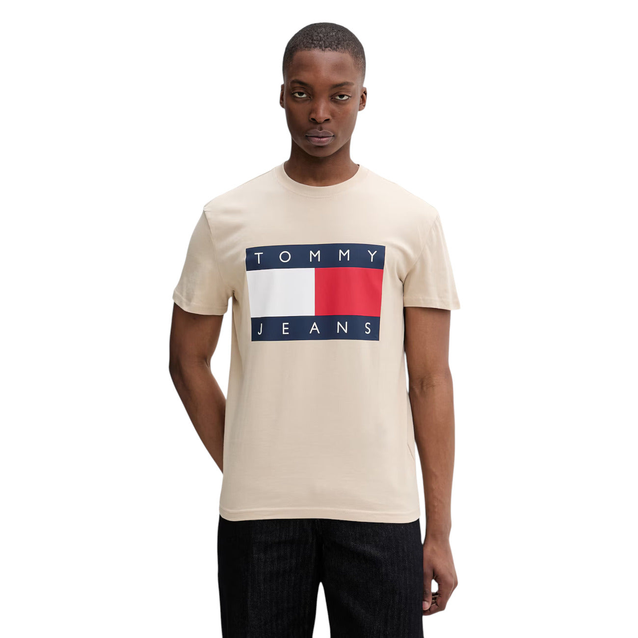 Tommy Hilfiger Jeans T-Shirt Uomo Beige con Maxi Logo Frontale
