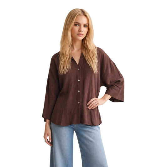 Jacqueline de Yong Camicia Donna a Righe Marrone e Bianco Vestibilità Oversize