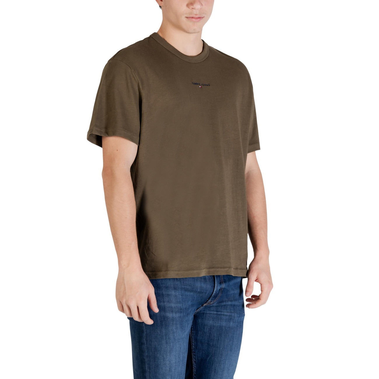 T-Shirt Uomo Tommy Hilfiger Jeans Verde Oliva con Logo Ricamato