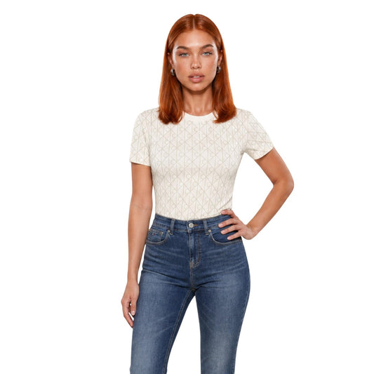 Calvin Klein Jeans T-Shirt Donna Beige con Monogramma All Over