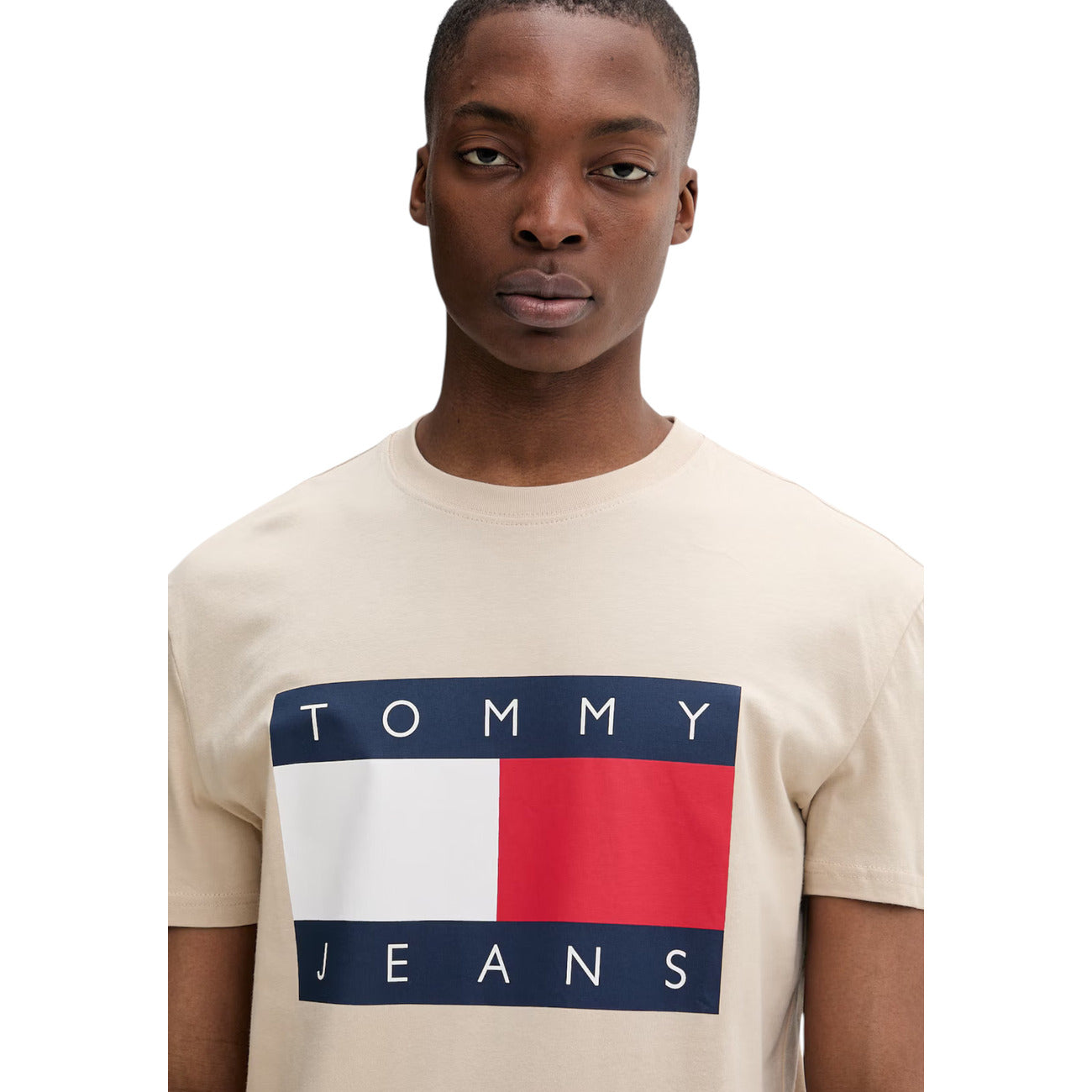 Tommy Hilfiger Jeans T-Shirt Uomo Beige con Maxi Logo Frontale