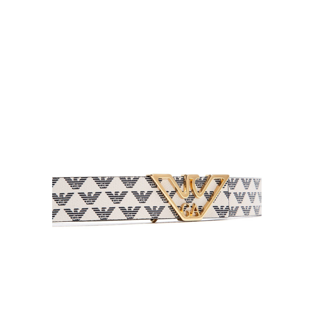 Emporio Armani Cintura Donna Bianca con Logo All Over e Fibbia Dorata EA